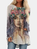 casual o neck character avatar digital printing womens t shirt spring autumn long sleeved fashion loose ladies tops s 2xl