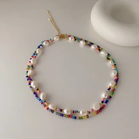allnewme sweet rainbow crystal beads strand choker necklaces for women irregular baroque freshwater pearls wedding necklace gift