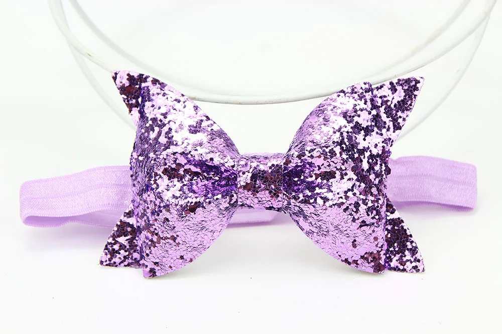 Блестящие Детские кожаные головные повязки с блестками на голову бантом для