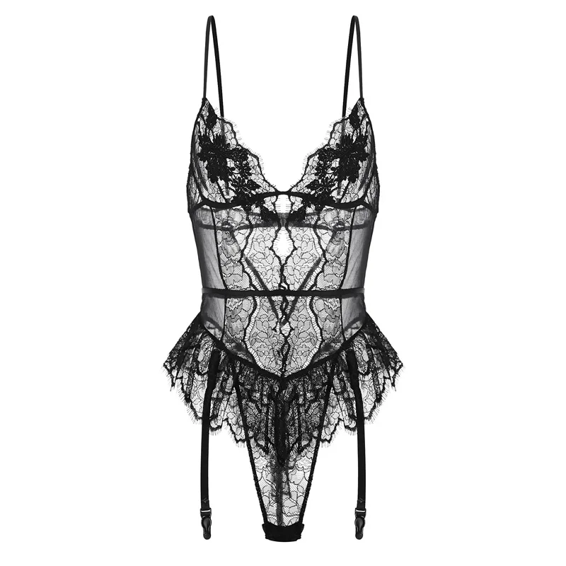 

White Sexy See-thougth Bodysuit Strap Open Crotch Body Suit Erotic Lingerie Lace Sling Pajama Nightwear Mesh Jumpsuit One Size