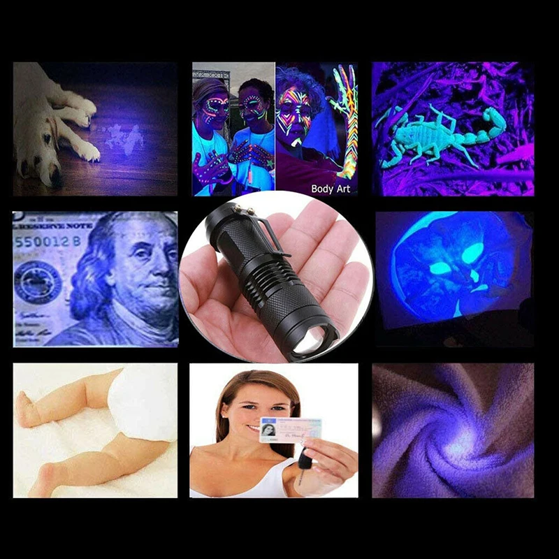 UV flashlight ultraviolet light with Zoom function Mini Torch Lamp Purple Light Tacke Battery Powered use AA / 14500 battery | Освещение