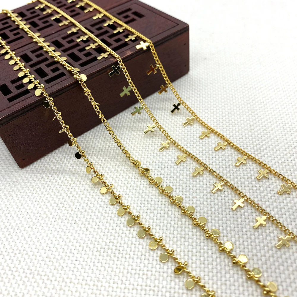 

Handmade Chain Jewelry Disc Cross Shaped Brass Chain DIY Jewelry Making Necklace Bracelet Anklet Accessories Wholesale 1m