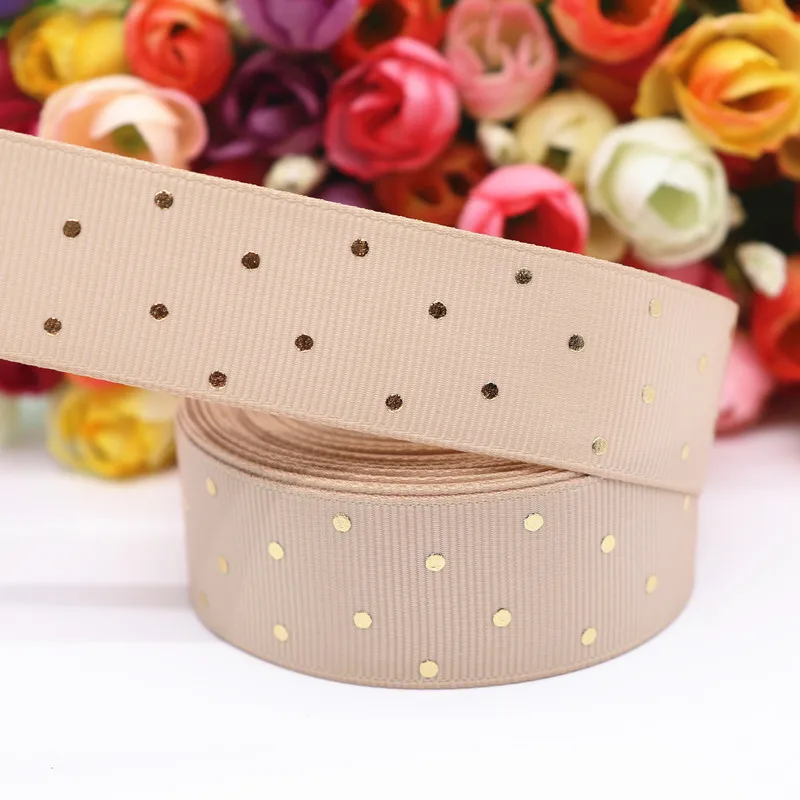 10 ярдов " 25 мм золотистый в горошек напечатанный Grosgrain ленты пробки для бутылок DIY ремесла аксессуары ручной работы M19080601