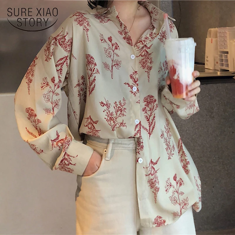

2021 New Autumn Fashion Blouse Casual Long Sleeves Retro Slim Loose Single Breasted Fresh All-Match Print Free Shirts Tops 15679