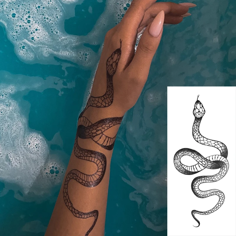 

Fashion Temporary Tattoo Stickers for Women Men Black Snake Waterproof Fake Tatto Waist Body Arm Dark Snake Tatto Big Size