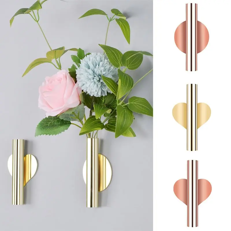 

1Pcs Creative Rose Golden Stainless steel Vase Wall Holder Flowerpot Home Wedding Decoration For Livingroom Wall Mirror Vase
