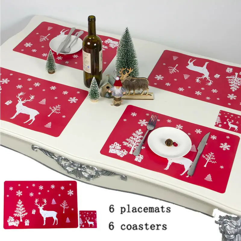 12 шт. Современные рождественские подставки под чашки из ПВХ водонепроницаемые