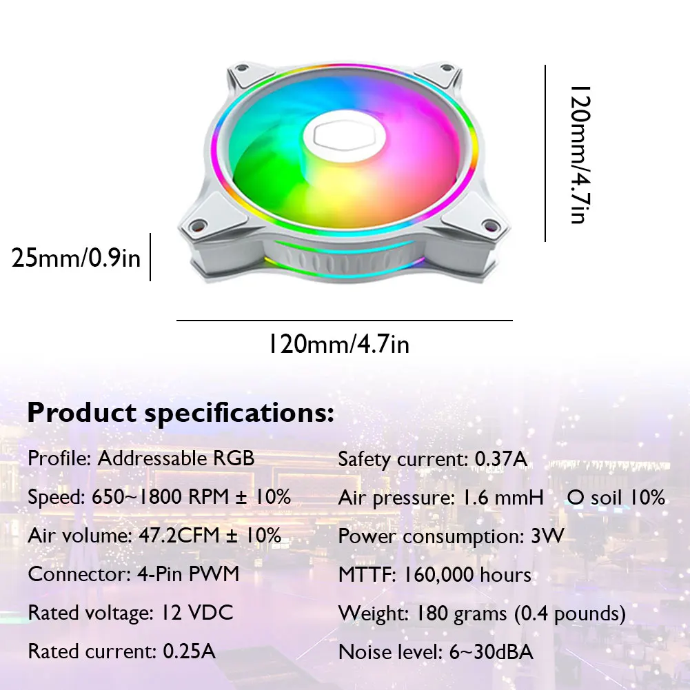 

Cooler Master MF120 HALO White edition Case fan 120mm Dual Loop 5V Addressable RGB Lighting CPU cooling PWM fan silent MASTERFAN