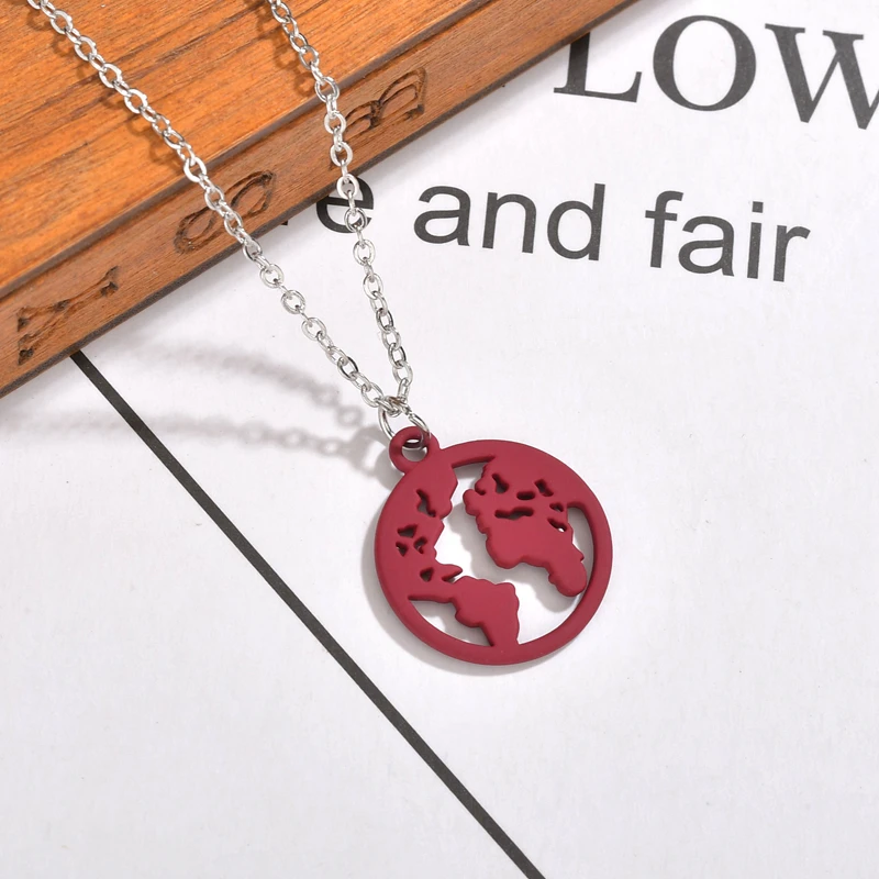 Модная круглая подвеска с картой мира длинная цепочка ожерелье черная кожаная