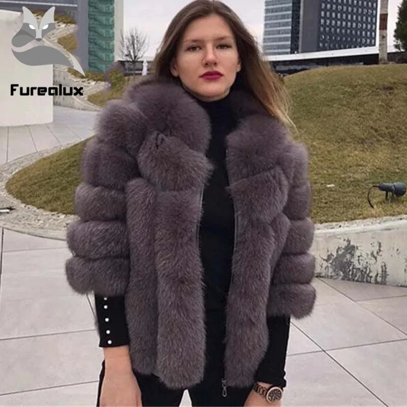 Furealux зимнее пальто из натурального меха женские куртки лисы новые модные