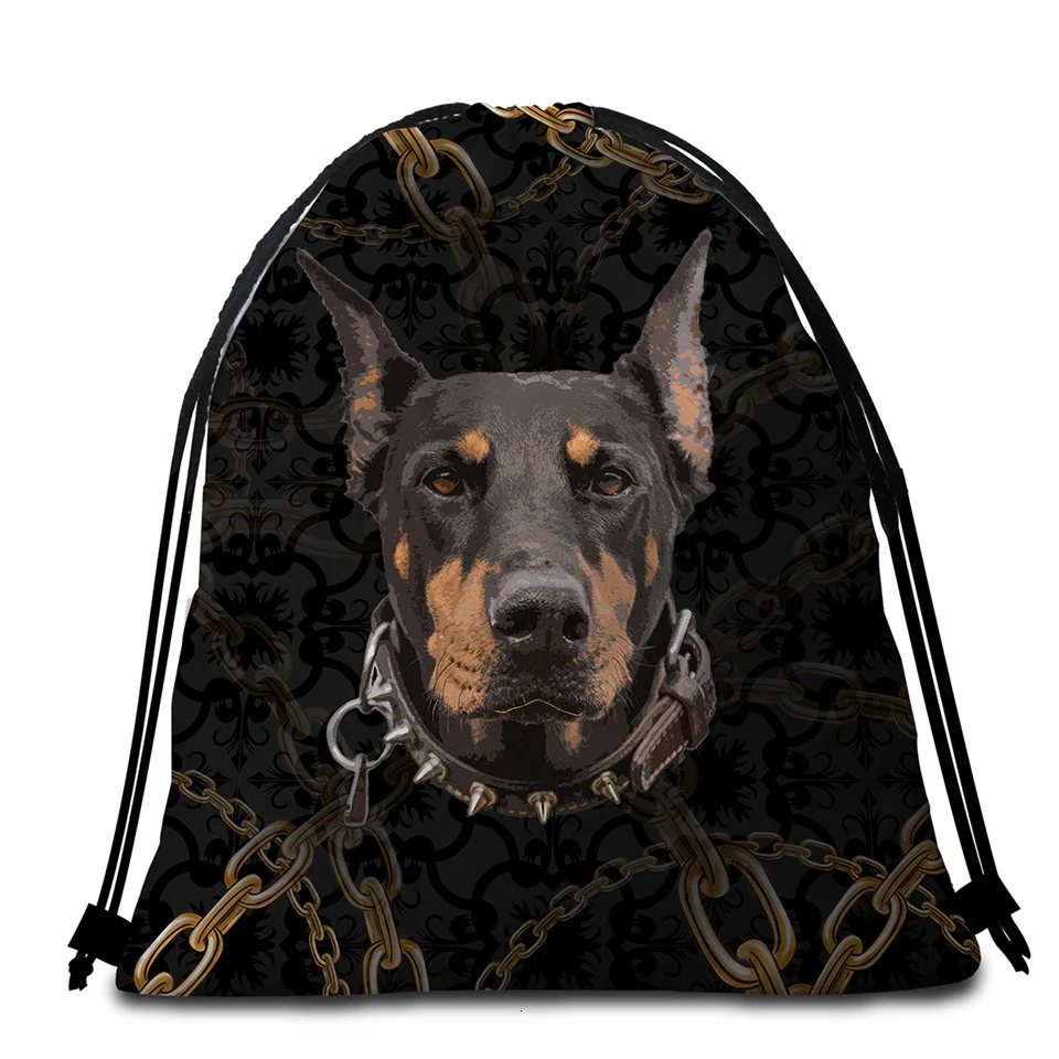 BeddingOutlet Doberman большое круглое пляжное полотенце 3D принт микрофибра банное полотенце сумка одеяло животное собака коврик для пикника drap de plage