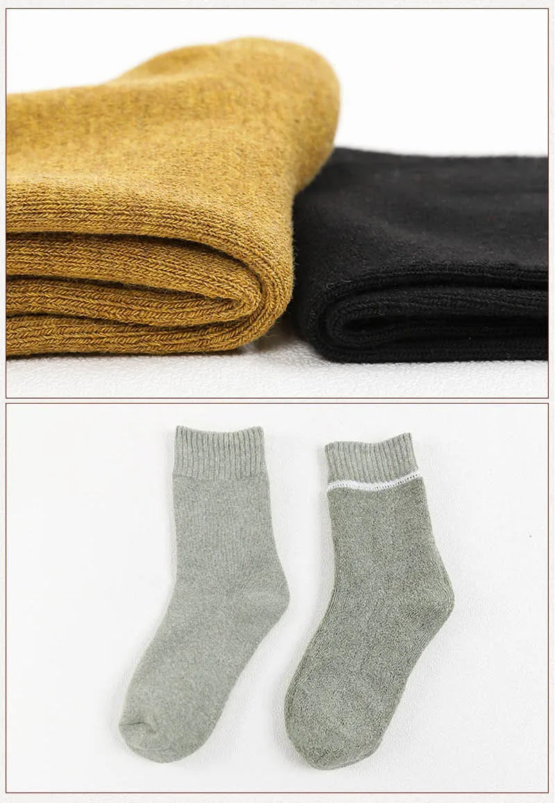 LKWDer 3 Pairs Winter Warm Socks For Women Solid Color Thick Wool Rabbit Hair Socks Snow Against Cold Warm Cotton Sock Sox Meias