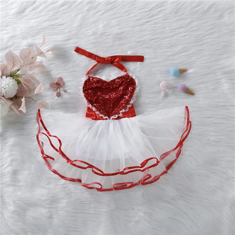 

Детское платье-комбинезон Blotona, платье без рукавов с лямкой на шее, сетчатая юбка с декором для Дня Святого Валентина, 0-24 месяца