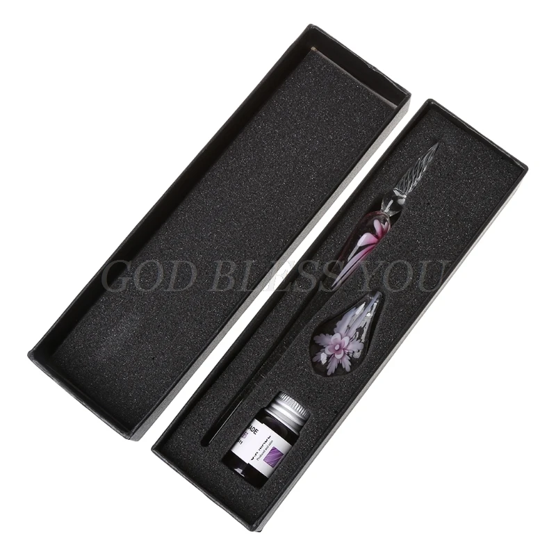 

Vintage Handmade Art Elegant Crystal Floral Glass Dip Pen Sign Ink Pens Gift Drop Shipping