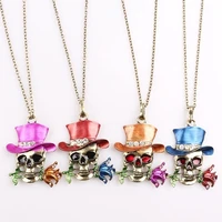 magician skull rose flower pendant necklace mens necklace fashion new crystal inlaid metal pendant accessories party jewelry