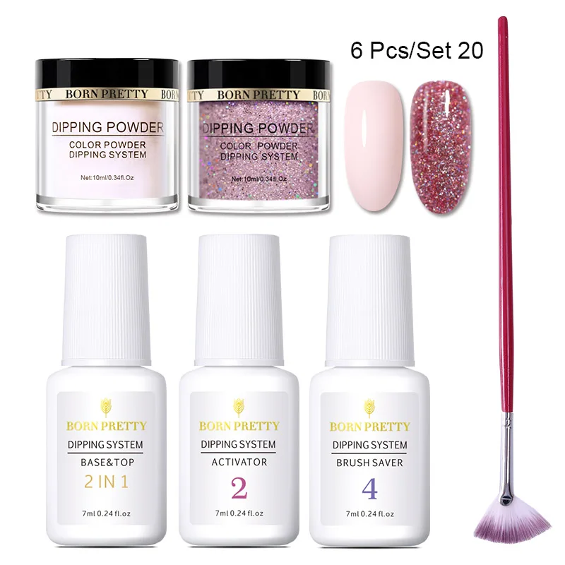 6PCS Set 20 BORN PRETTY База гель Топ натуральный сухой активатор защита Кистей Для Dip ногтей порошок системы Маникюр Dip ногтей силы набор - Цвет: 6PCS Set 20