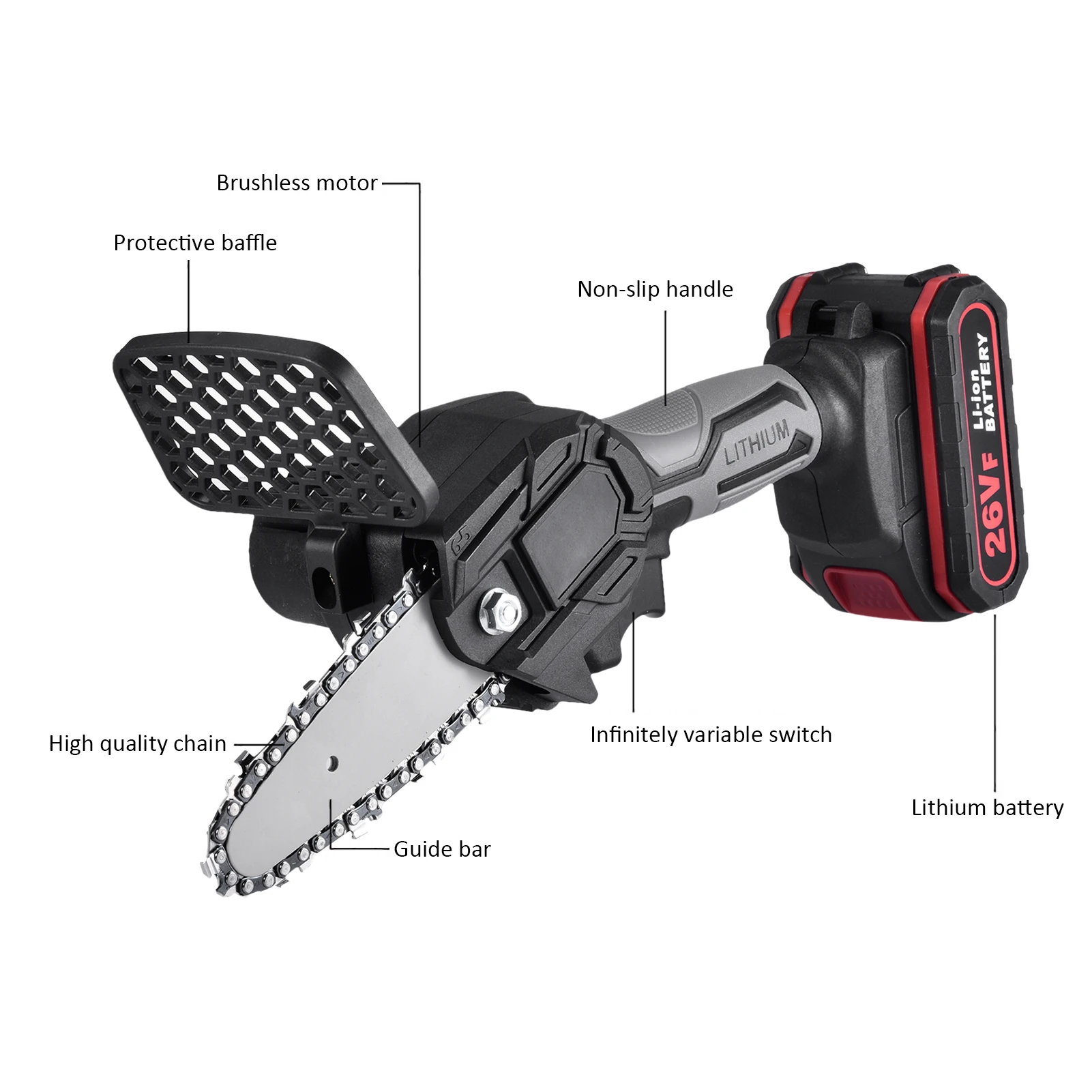

220V Mini Chainsaw Lithium Battery Rechargeable Power Adjustment Cordless Electric Saw Garden Tree Pruning And Logging Universal