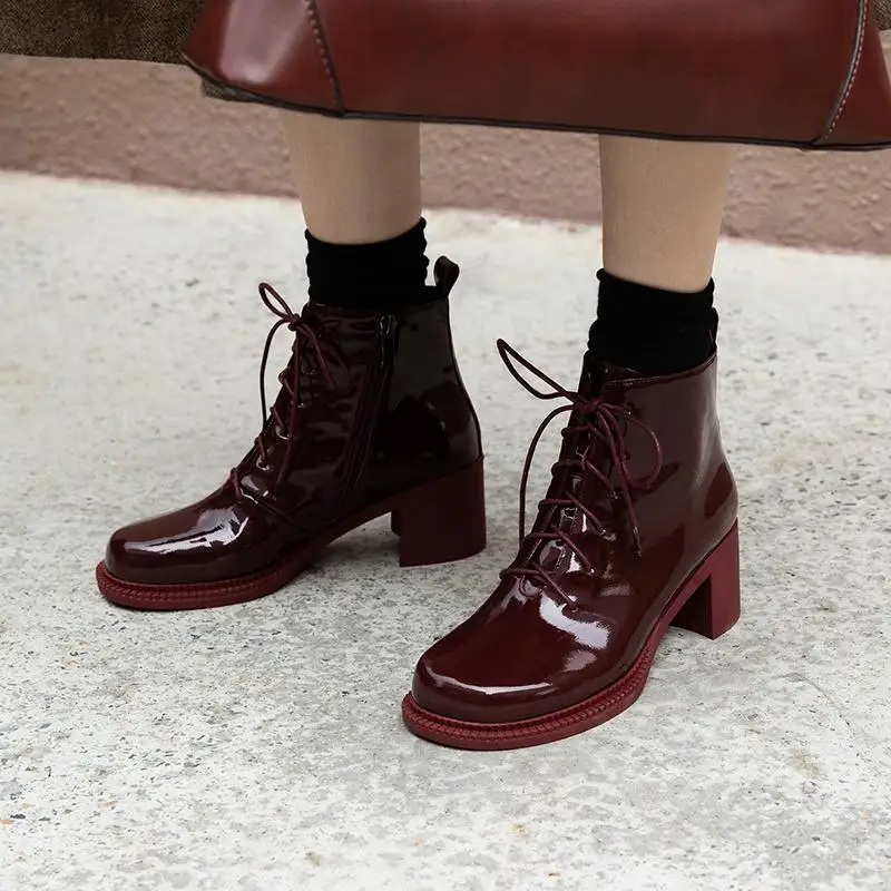 Beli Krazing Pot Alami Kulit Sapi Sepatu Hak Tinggi Ujung Bulat College Desain Pesta All-Match Street Fashion Gaya Preppy Pergelangan Kaki Sepatu L8f1