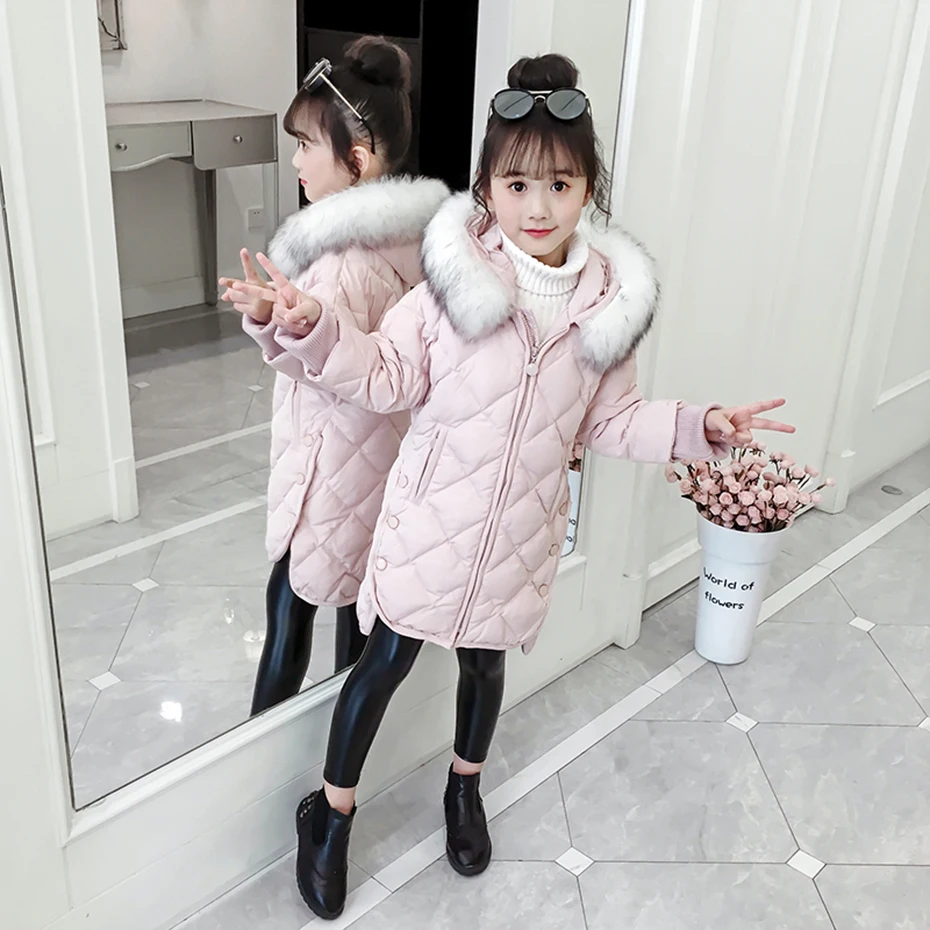 Пальто для девочек толстые теплые парки Детский мягкий пуховик с меховым