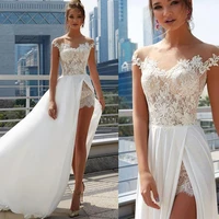 cheap new design bohemia ivory lace chiffon summer illusion beach wedding dresses bridal gowns