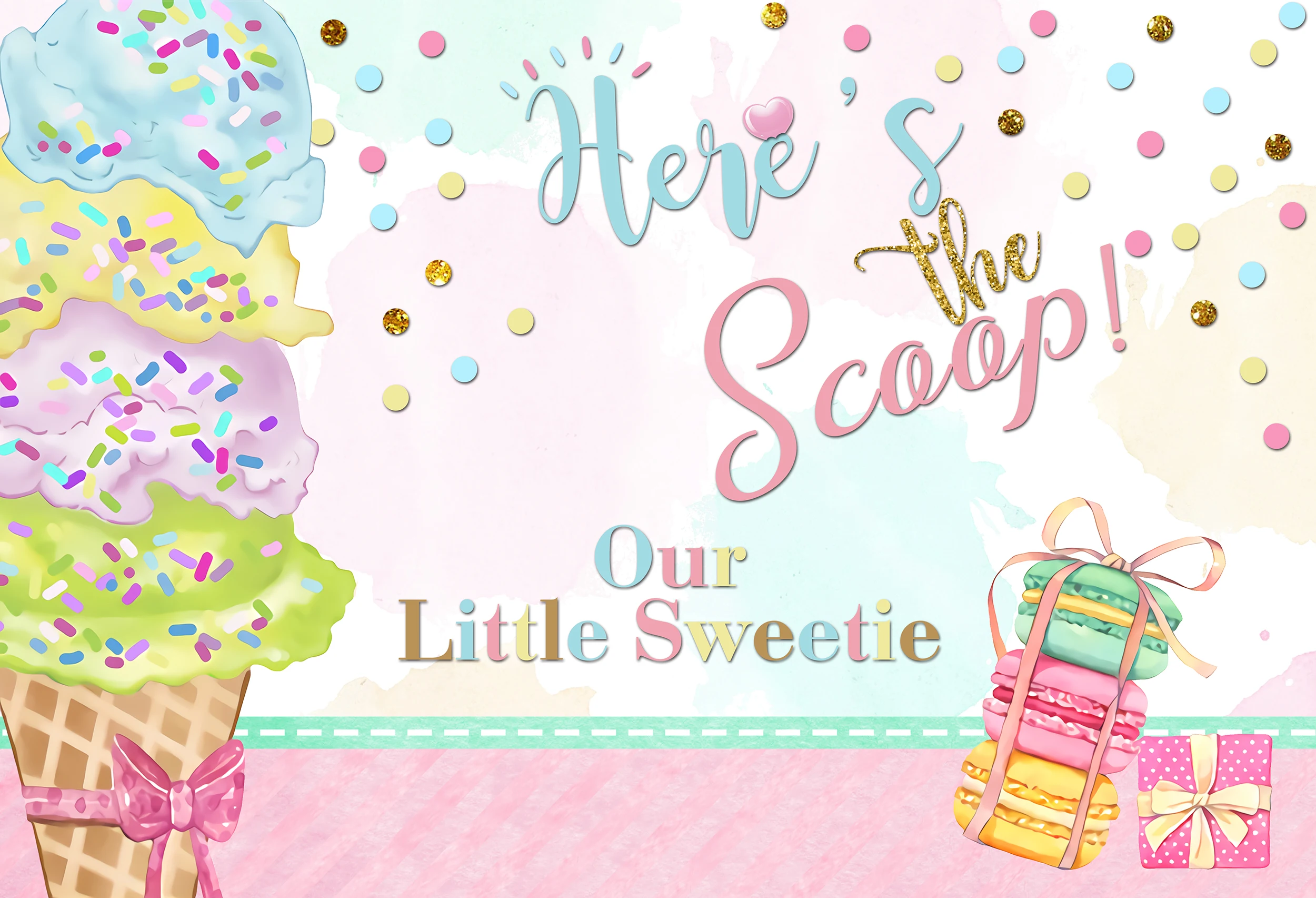 Custom Ice cream party photography background for kids Macaron cookies candy sweet girl birthday cake table banner newborn | Электроника