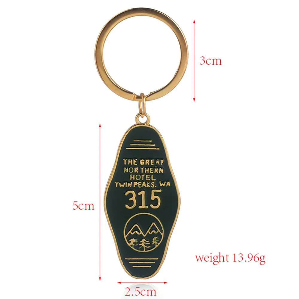 RJ TV Show Twin Peaks The Great Northern Hotel Room 315 Keychain Green Enamel Prismatic Metal Keyring For Men Fans Gift Jewelry images - 6