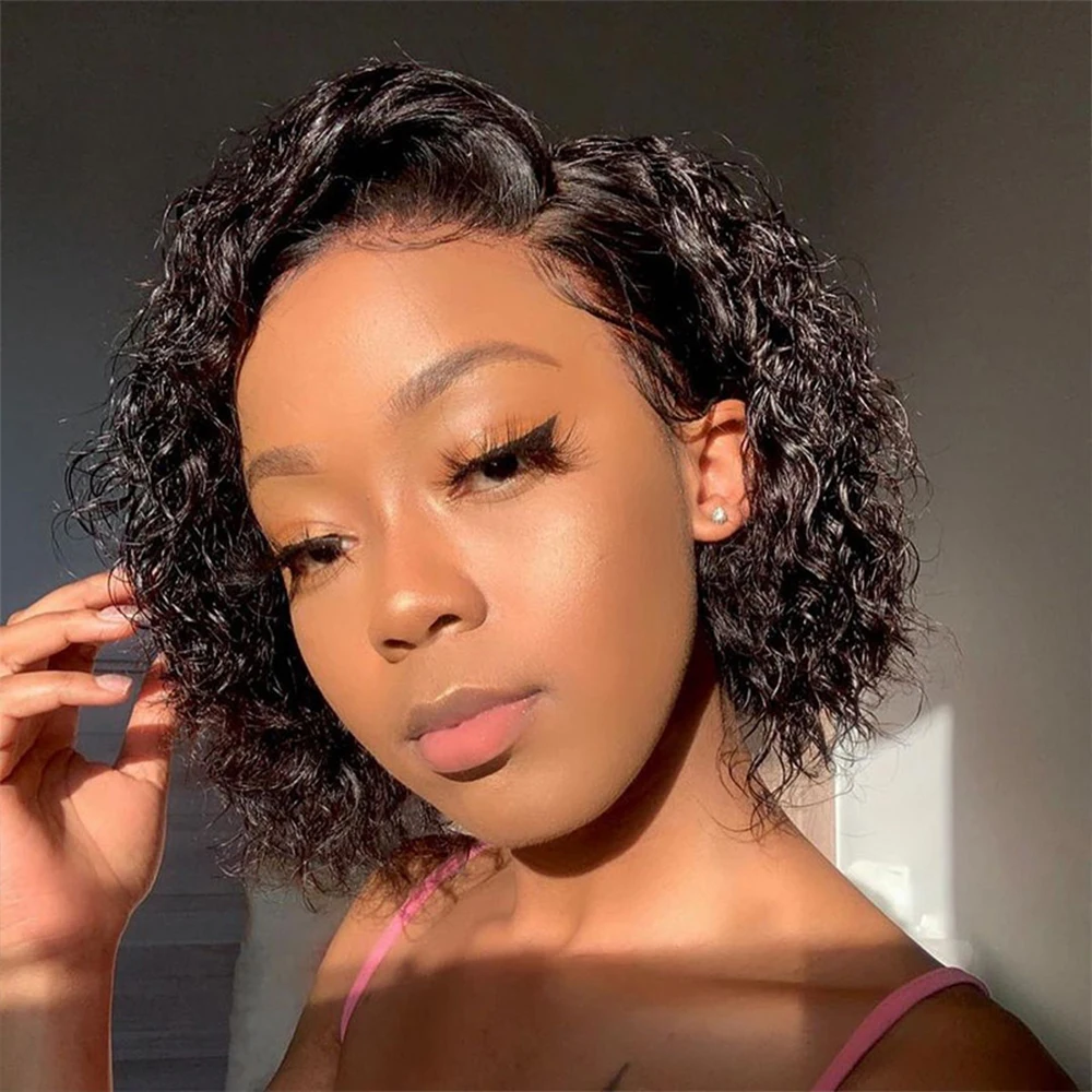 

Sogreat Pixie Cut Short Bob Curly Human Hair Wigs For Black Women Pre Plucked Deep Water Wave Wet And Wavy 13x1 T Part Lace Wig