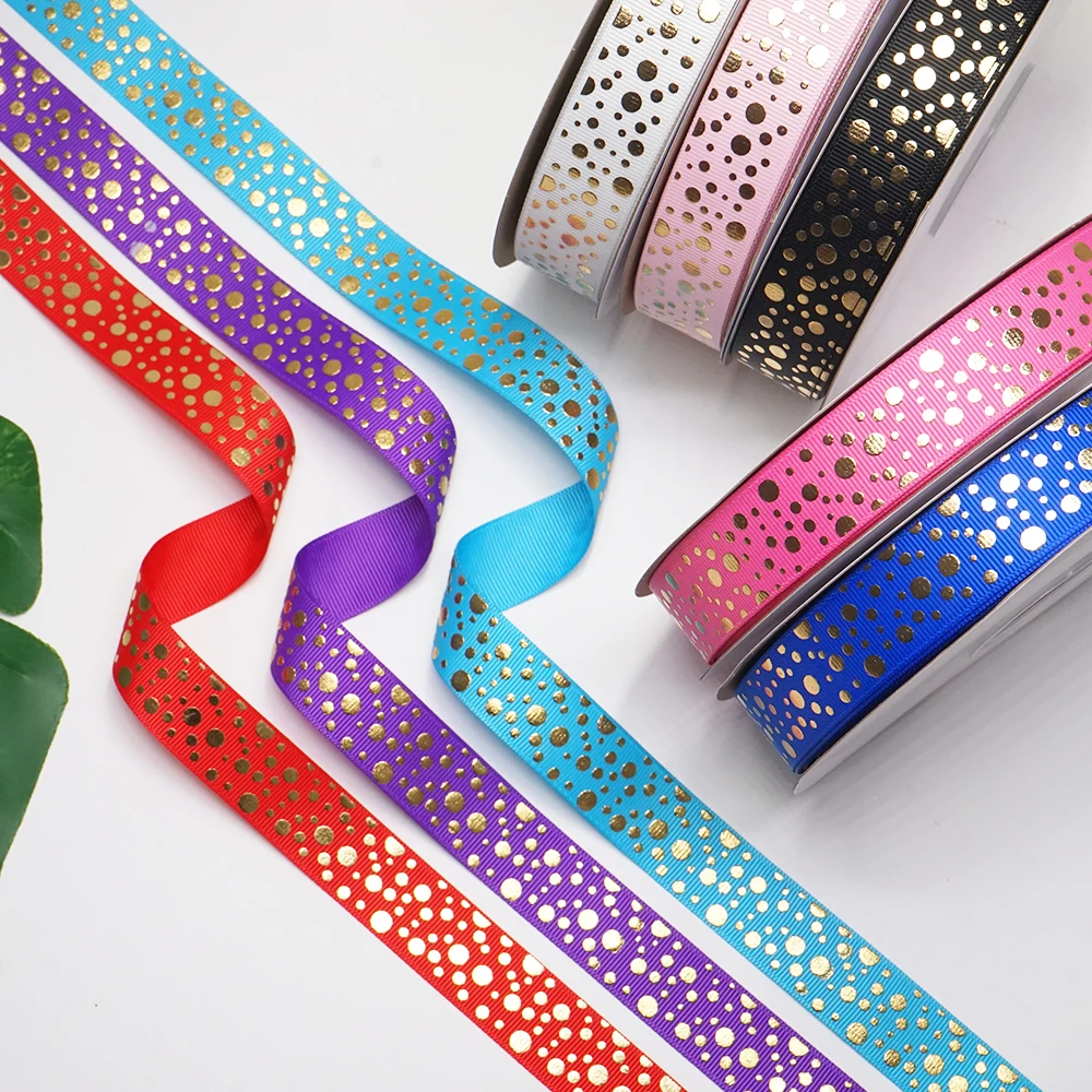 Бесплатная доставка 50 ярдов точек Золотая фольга шеврон печатная grosgrain лента |
