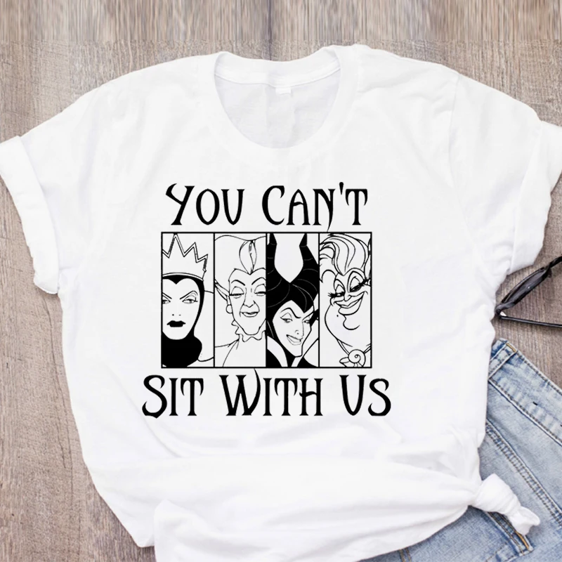 Забавная футболка с графическим принтом «You Can't Sit with Us», футболка с злодеем, женская футболка с надписью «Maleficent Evil queen», классные женские топы