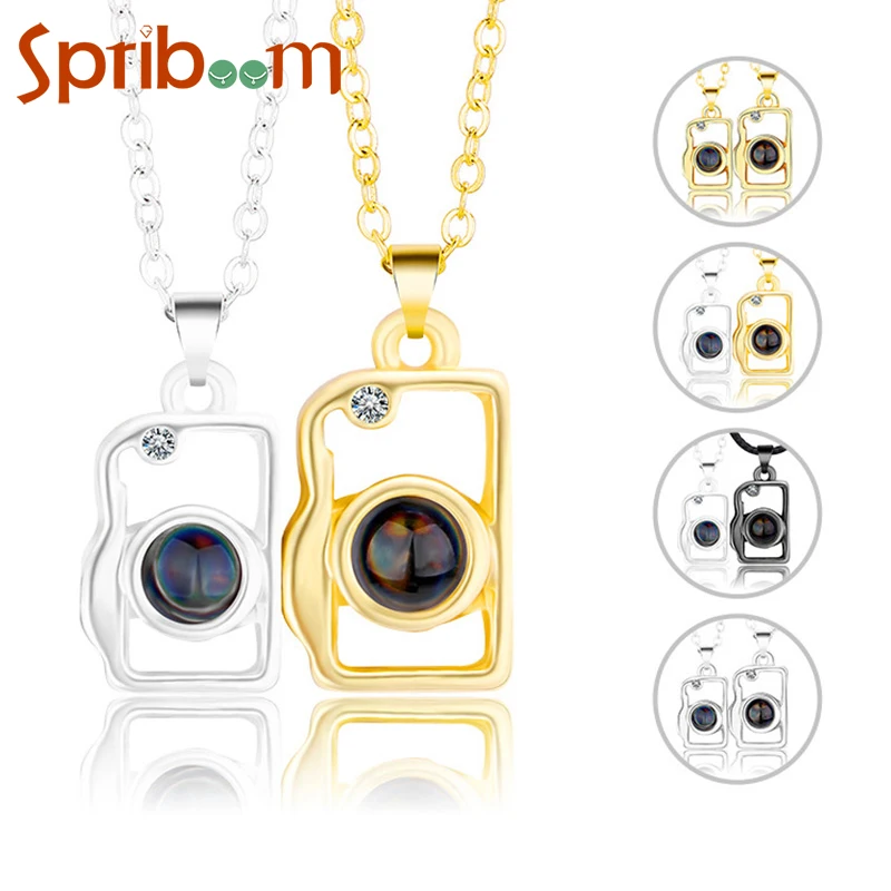 

Magnet Attract Couple Necklace 100 Languages Projection Stone Pendant Necklaces for Women Men Lovers Valentine's Day Gift 2 Pcs