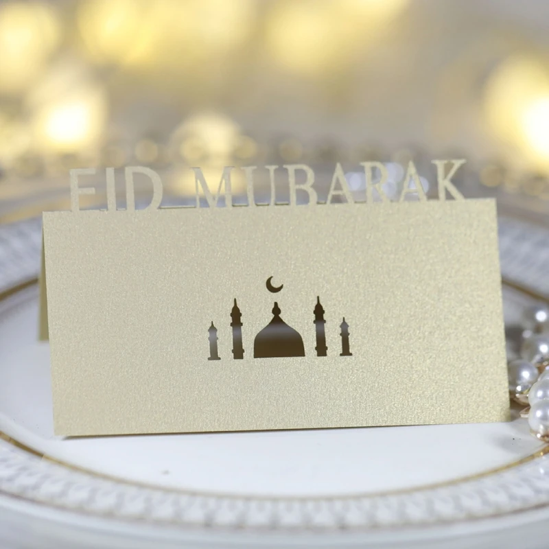 

Q0KF 100Pcs Letters Eid Mubarak Table Card Ramadan Hollow Out Palazzo Moon Placecard