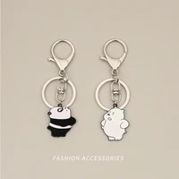 high quality cartoon panda keychain cute bear car keyring charm bag airpods pendant fashion metal key chains couple keyfob gifts