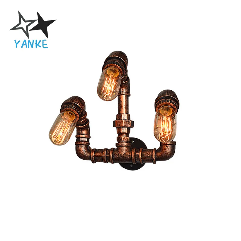 

LOFT Retro Industrial Iron Water Pipe Wall Lamp LED Creative Personality Three-headed Lamp Bar Cafe Restaurant Decorative Light