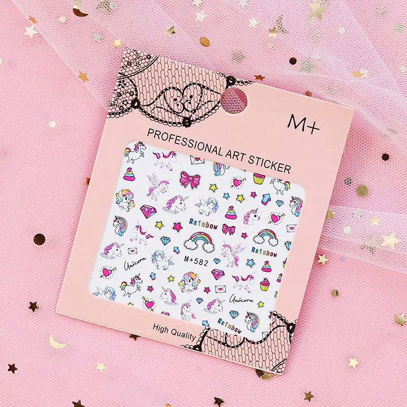 Милый Водонепроницаемый Unicorn лак для ногтей наклейки пуля журнал Kawaii сердце с