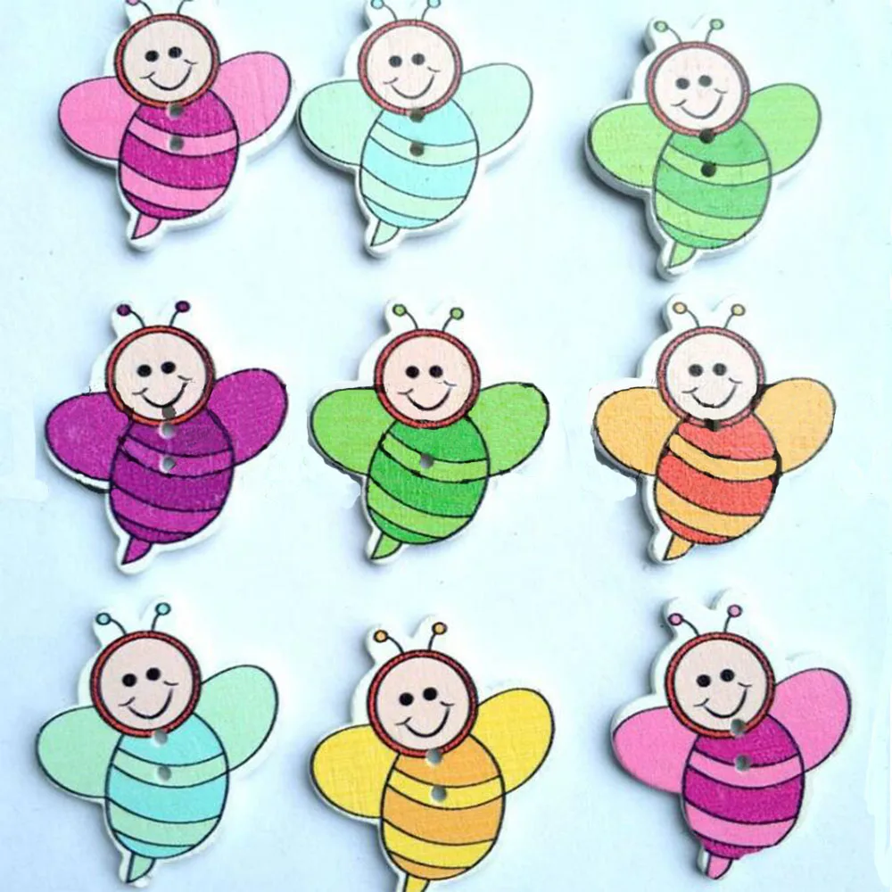 50 шт Случайные смешанные деревянные Швейные Кнопки Скрапбукинг пчелы разные на