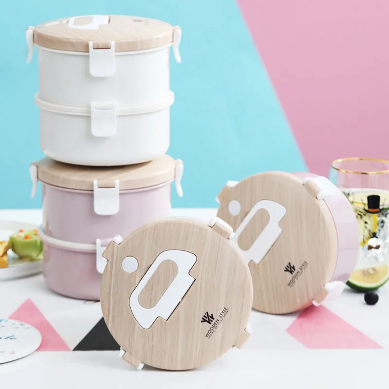 

Bento Lunch Box Stainless Steel Food Container Potable Wooden Feel School Picnic Microwave Tableware Lunchbox For Kid Adult