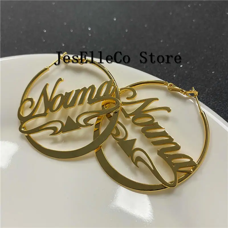 Персонализировать имя из нержавеющей стали серьги бамбука для женщин 3 Цвет