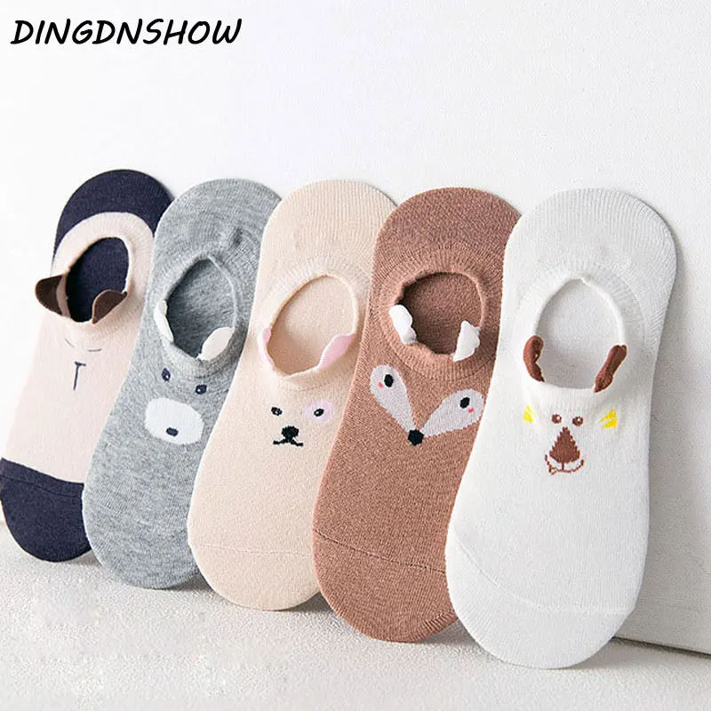 Женские носки башмачки [DINGDNSHOW] хлопковые с ушками и милыми мультяшными животными