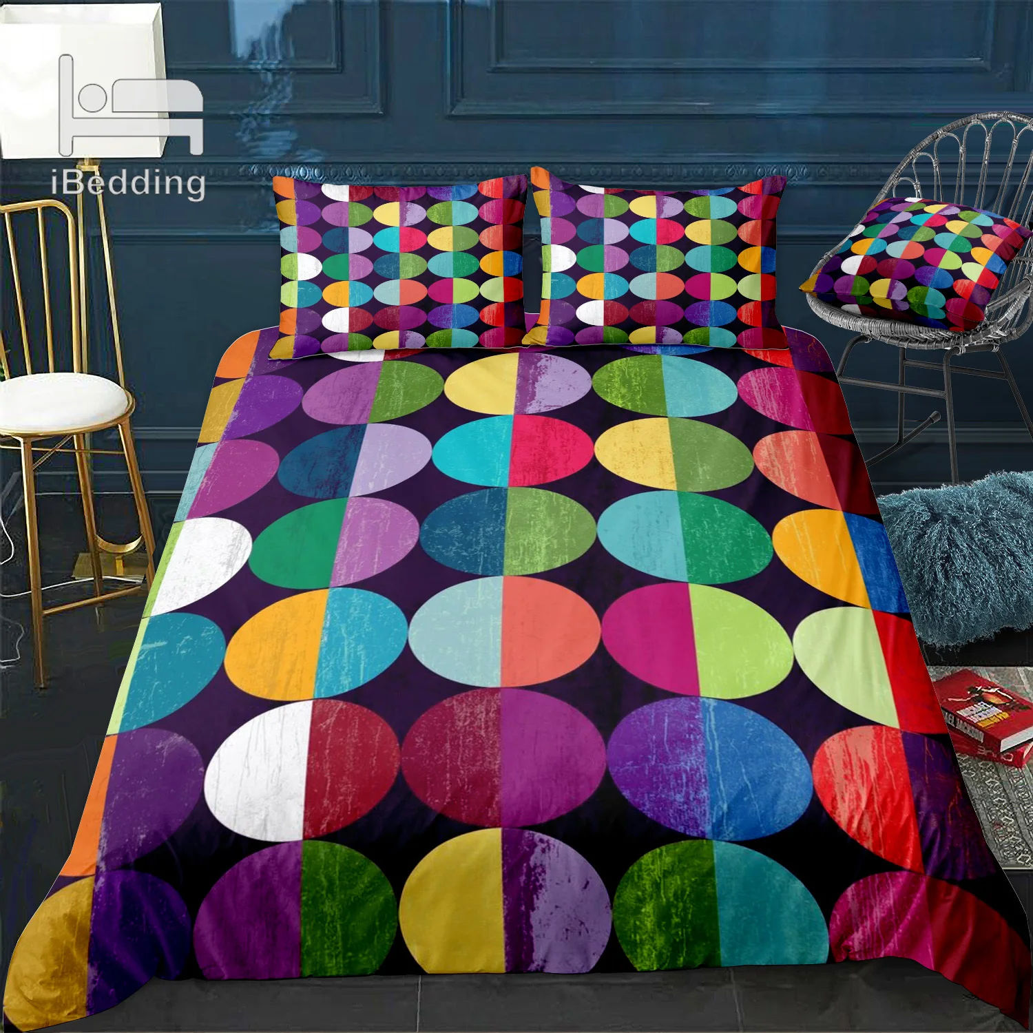 Комплект постельного белья минималистичный комплект с круглыми синими цветными