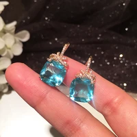 fashion light blue cubic zircon square candy drop earring for women with fish hook