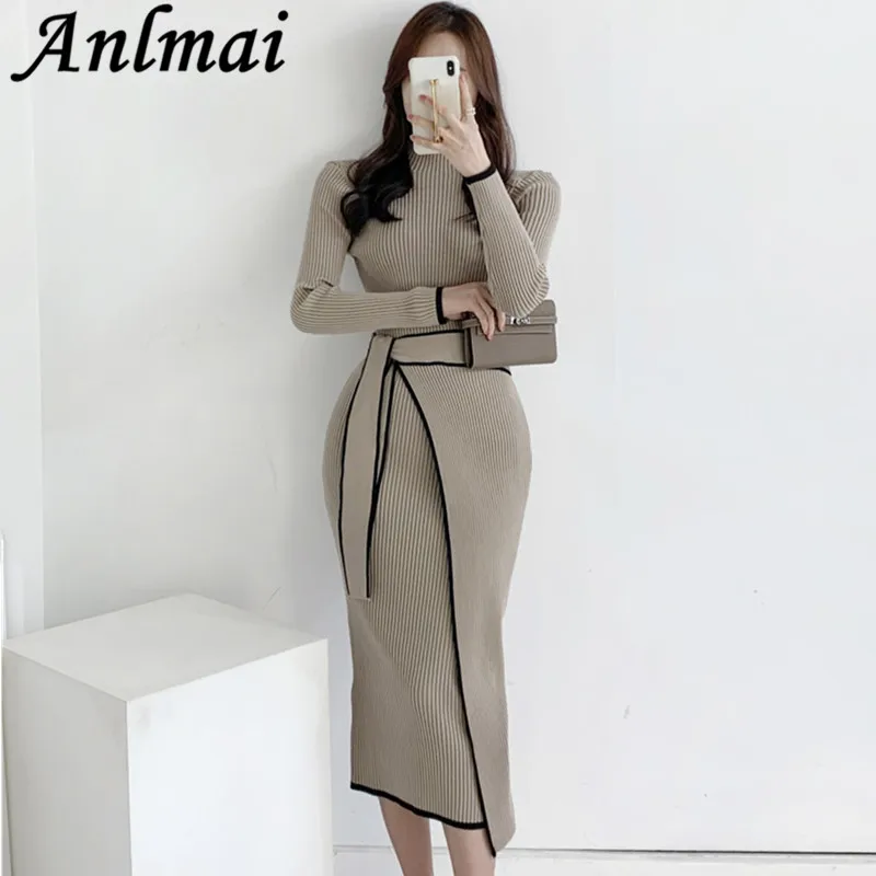 

Женское винтажное трикотажное платье-свитер с поясом