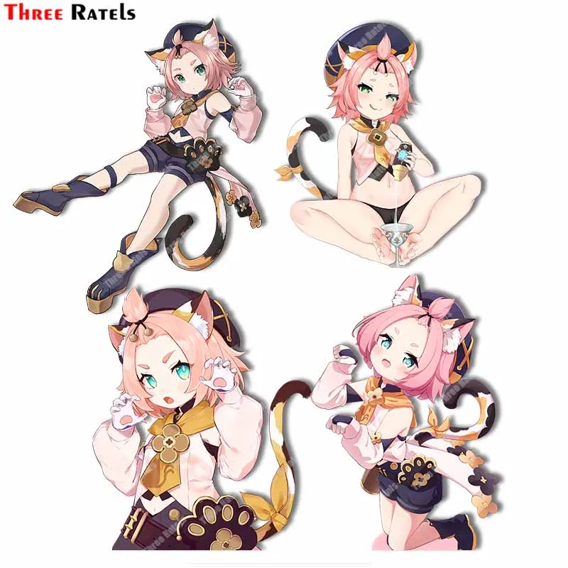 Аниме наклейки и стикеры Three Ratels A943 Diona Genshin Impact для Passat B6, автомобильные аксессуары, декоративные наклейки