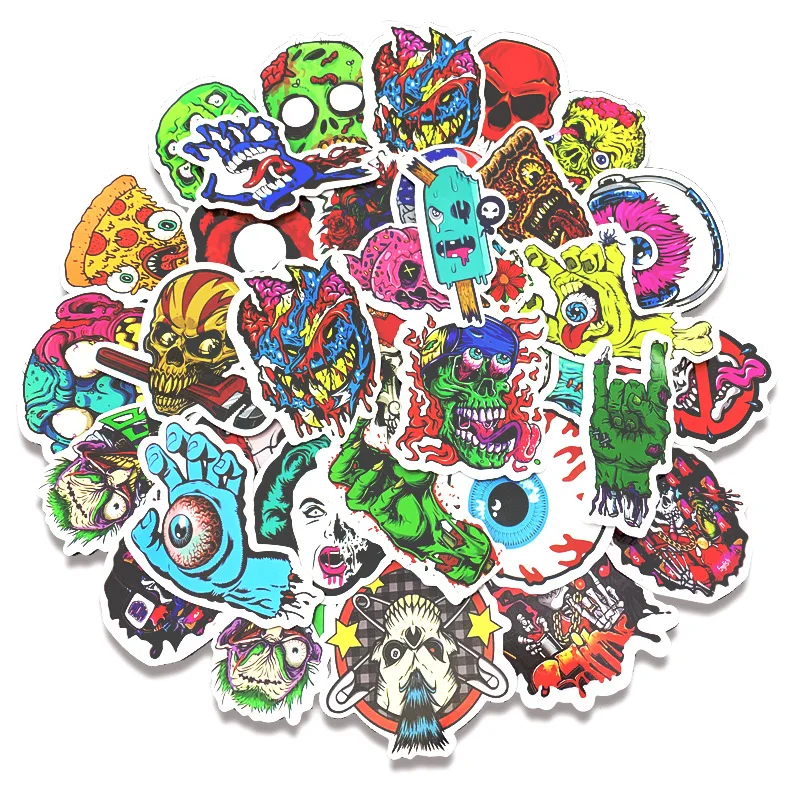 

10/30/50PCS skull horror graffiti sticker explosion trolley suitcase luggage guitar sticker decoration wholesale