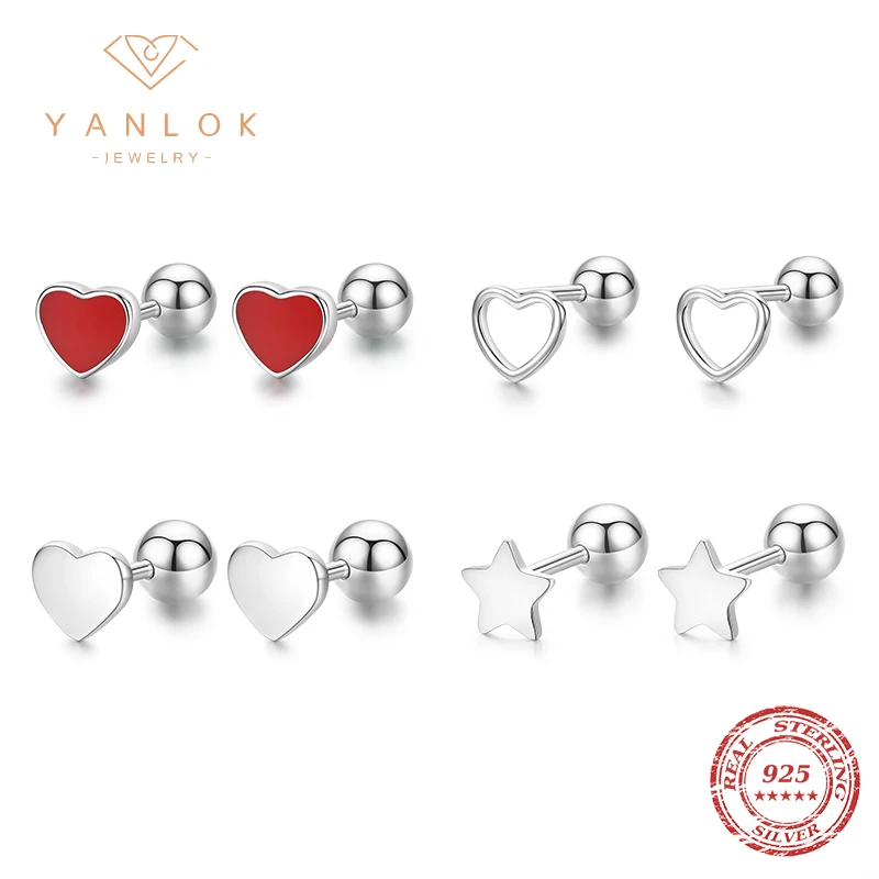 

Серьги-гвоздики YANLOK в виде звезд для женщин, романтические серьги с красной эмалью в форме сердца, ювелирные изделия в Корейском стиле, 925