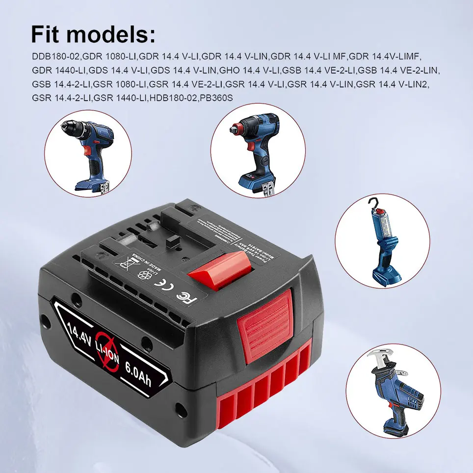 

2021 14.4V 6000mAh Li-ion battery replacement Bosch BAT607 BAT607G BAT614 BAT614G