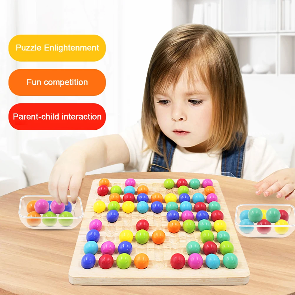 

Children's Early Education Educational Toy Wooden Board Rainbow Bead Game Funny Go Puzzle Games Increase Observation Thinking