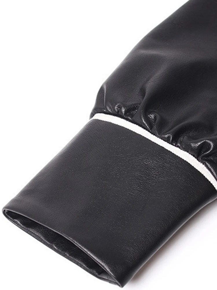 

Nerazzurri Black and White Faux Leather Jackets for Women 2021 Long Sleeve Many Pockets Belt Spring Autumn Plus Size Fashion 5xl