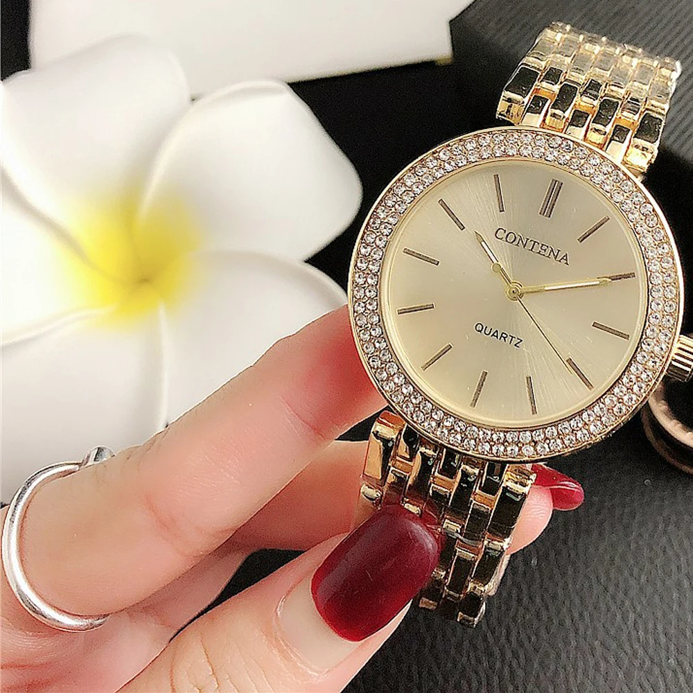 Часы наручные стразы женские с браслетом из нержавеющей стали|Женские