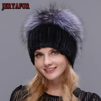 jeryafur new style genuine fur hat fox mink fur hat winter womens natural vertical high quality fashion hat silver fox hat