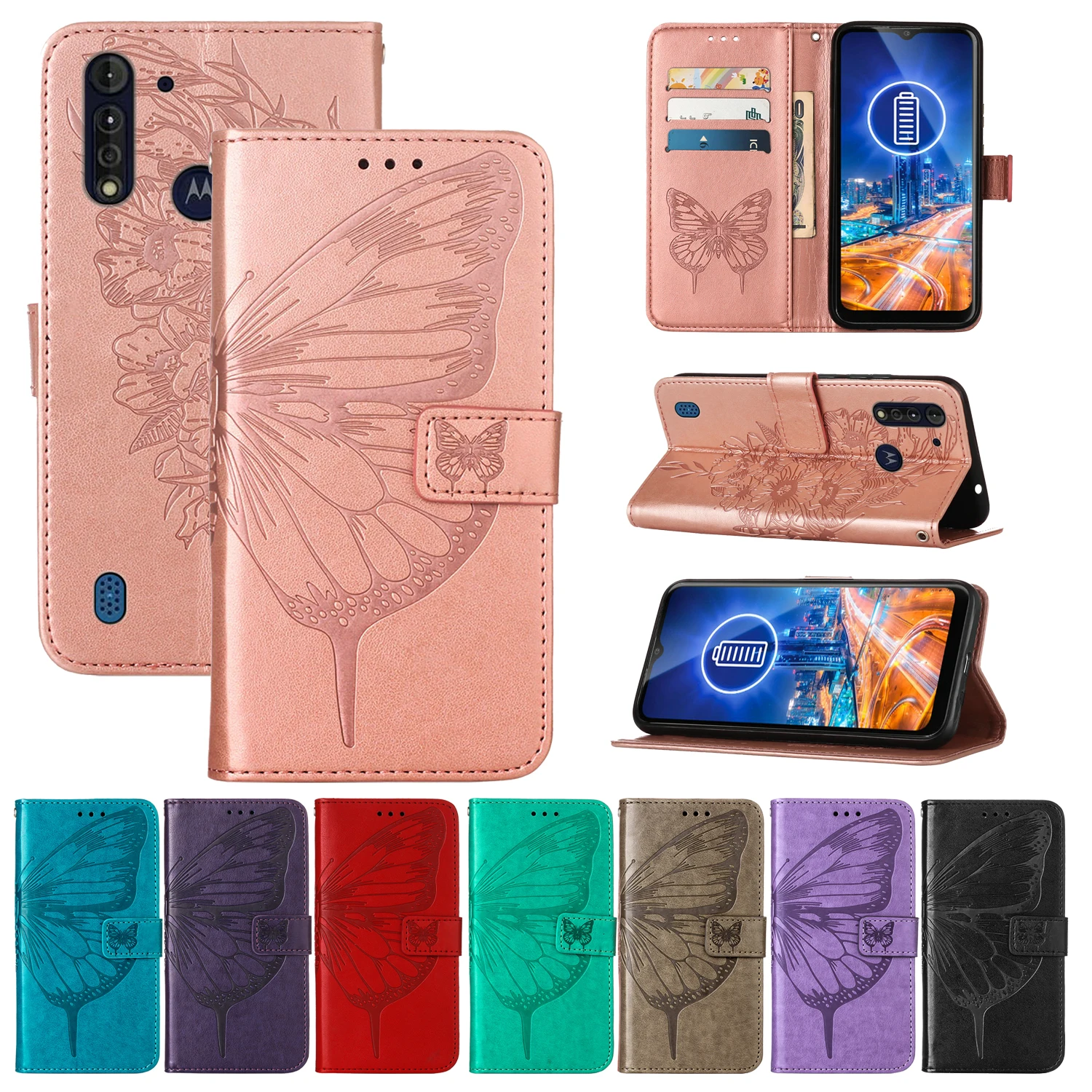 

3D Butterfly Flip Case For Moto G50 G30 G10 Power E7 Edge S G100 G Play 2021 One 5G Ace G Stylus G8 Power Lite Stand Holder Bag